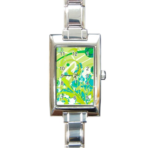 Green Blue Flower Art Rectangle Italian Charm Watch from ArtsNow.com Front