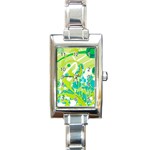 Green Blue Flower Art Rectangle Italian Charm Watch