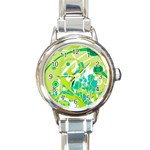 Green Blue Flower Art Round Italian Charm Watch