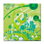 Green Blue Flower Art Tile Coaster