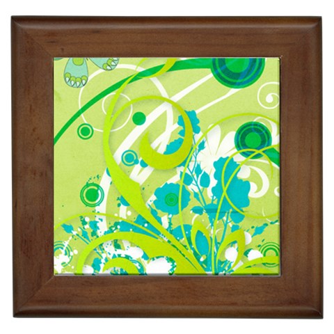 Green Blue Flower Art Framed Tile from ArtsNow.com Front