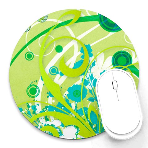 Green Blue Flower Art Round Mousepad from ArtsNow.com Front