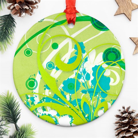 Green Blue Flower Art Ornament (Round) from ArtsNow.com Front