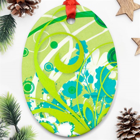 Green Blue Flower Art Ornament (Oval) from ArtsNow.com Front