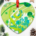 Green Blue Flower Art Ornament (Heart)