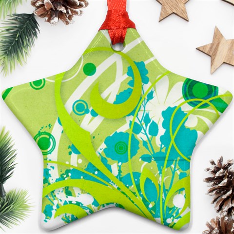 Green Blue Flower Art Ornament (Star) from ArtsNow.com Front