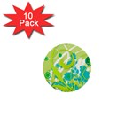 Green Blue Flower Art 1  Mini Button (10 pack) 