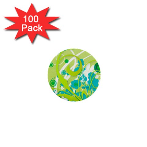 Green Blue Flower Art 1  Mini Button (100 pack)  from ArtsNow.com Front