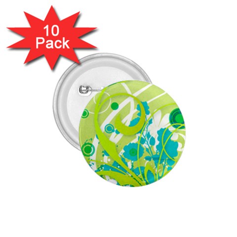 Green Blue Flower Art 1.75  Button (10 pack)  from ArtsNow.com Front