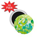 Green Blue Flower Art 1.75  Magnet (10 pack) 