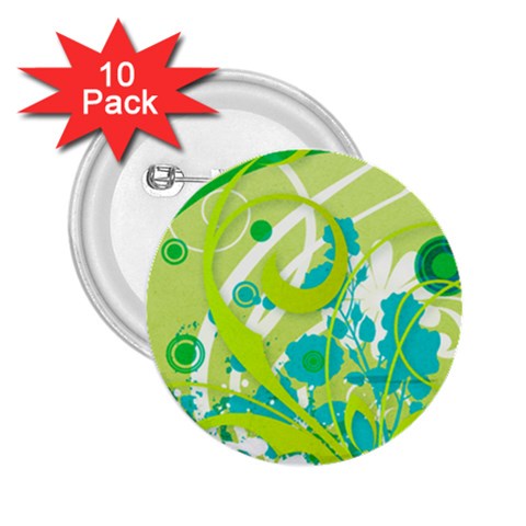 Green Blue Flower Art 2.25  Button (10 pack) from ArtsNow.com Front