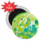 Green Blue Flower Art 2.25  Magnet (10 pack)