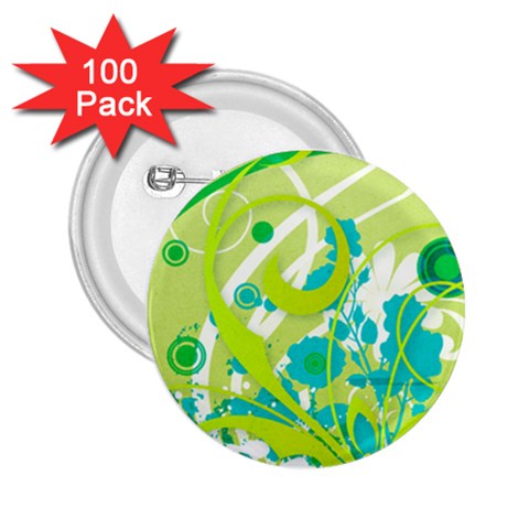 Green Blue Flower Art 2.25  Button (100 pack) from ArtsNow.com Front