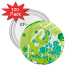 Green Blue Flower Art 2.25  Button (100 pack)