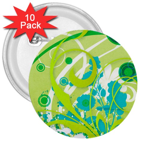 Green Blue Flower Art 3  Button (10 pack) from ArtsNow.com Front