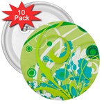 Green Blue Flower Art 3  Button (10 pack)