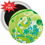 Green Blue Flower Art 3  Magnet (10 pack)