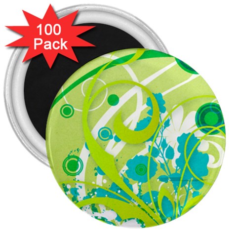 Green Blue Flower Art 3  Magnet (100 pack) from ArtsNow.com Front