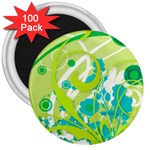 Green Blue Flower Art 3  Magnet (100 pack)