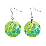 Green Blue Flower Art 1  Button Earrings