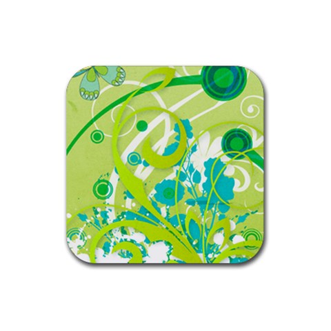 Green Blue Flower Art Rubber Coaster (Square) from ArtsNow.com Front