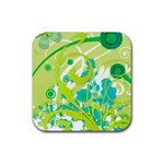 Green Blue Flower Art Rubber Coaster (Square)