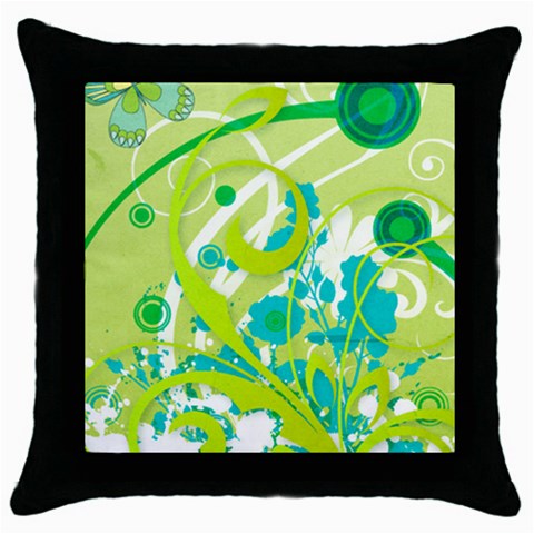 Green Blue Flower Art Throw Pillow Case (Black) from ArtsNow.com Front