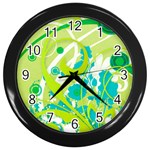 Green Blue Flower Art Wall Clock (Black)