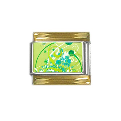 Green Blue Flower Art Gold Trim Italian Charm (9mm) from ArtsNow.com Front