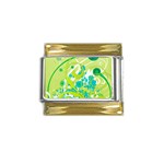 Green Blue Flower Art Gold Trim Italian Charm (9mm)