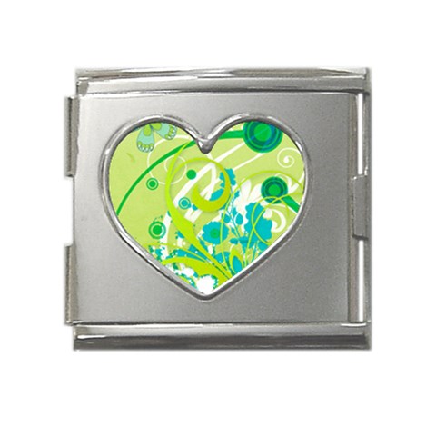 Green Blue Flower Art Mega Link Heart Italian Charm (18mm) from ArtsNow.com Front