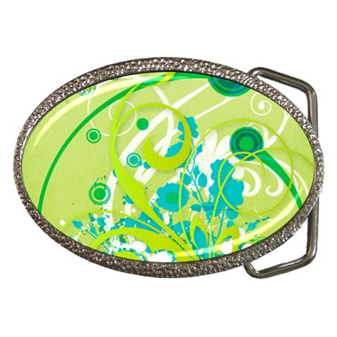 Green Blue Flower Art Belt Buckle from ArtsNow.com Front