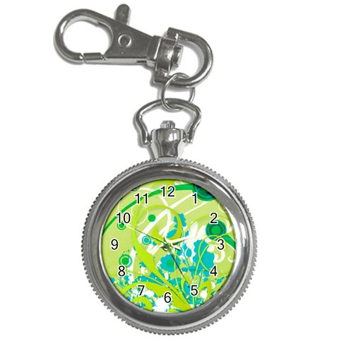 Green Blue Flower Art Key Chain Watch from ArtsNow.com Front