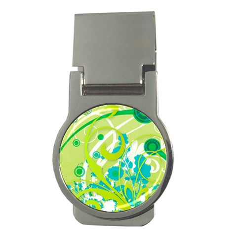 Green Blue Flower Art Money Clip (Round) from ArtsNow.com Front