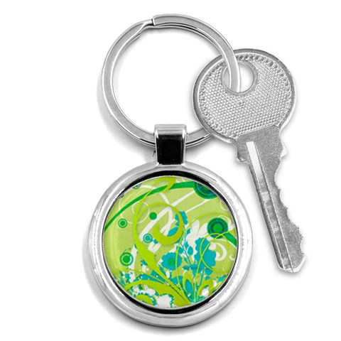 Green Blue Flower Art Key Chain (Round) from ArtsNow.com Front