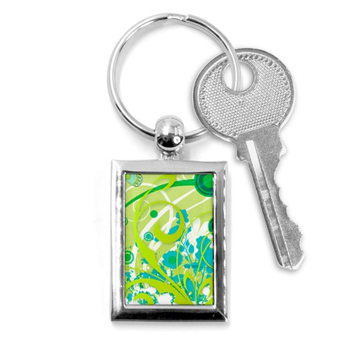 Green Blue Flower Art Key Chain (Rectangle) from ArtsNow.com Front