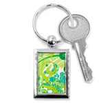 Green Blue Flower Art Key Chain (Rectangle)