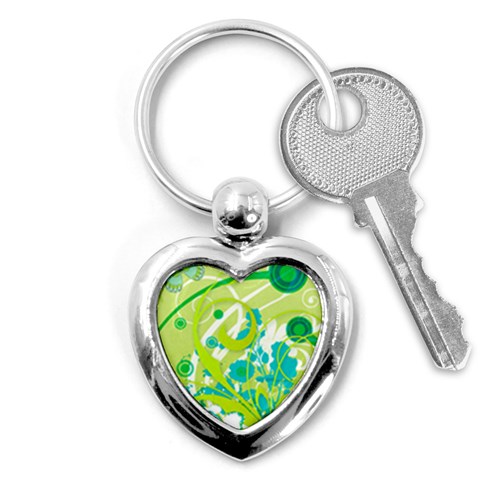 Green Blue Flower Art Key Chain (Heart) from ArtsNow.com Front