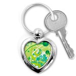 Green Blue Flower Art Key Chain (Heart)