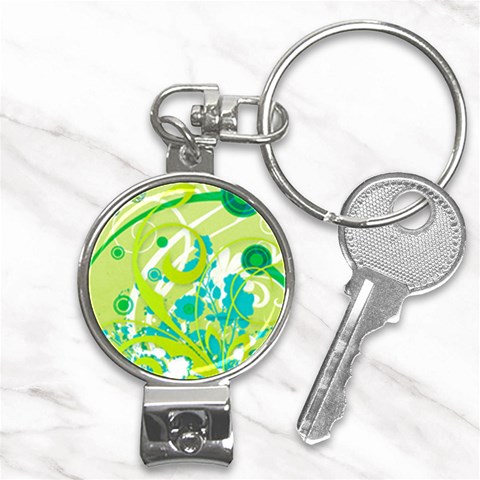 Green Blue Flower Art Nail Clippers Key Chain from ArtsNow.com Front