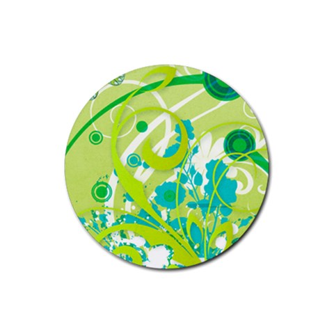 Green Blue Flower Art Rubber Coaster (Round) from ArtsNow.com Front