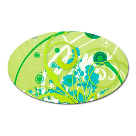 Green Blue Flower Art Magnet (Oval) from ArtsNow.com Front