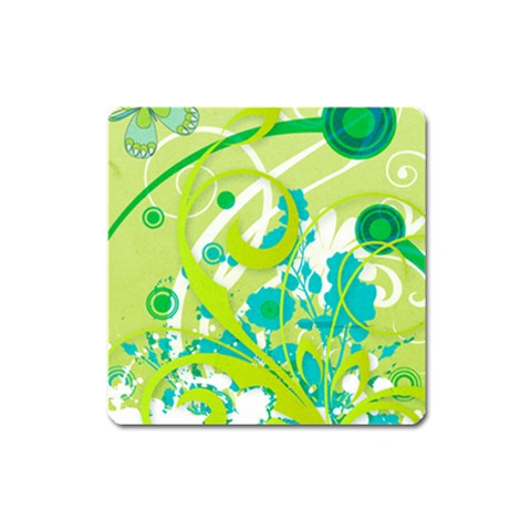 Green Blue Flower Art Magnet (Square) from ArtsNow.com Front