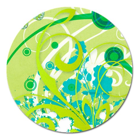 Green Blue Flower Art Magnet 5  (Round) from ArtsNow.com Front