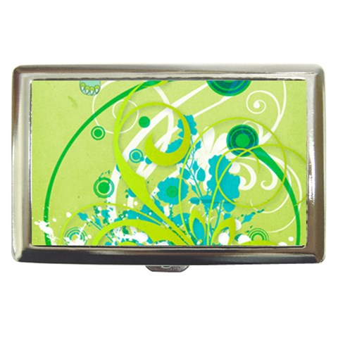 Green Blue Flower Art Cigarette Money Case from ArtsNow.com Front