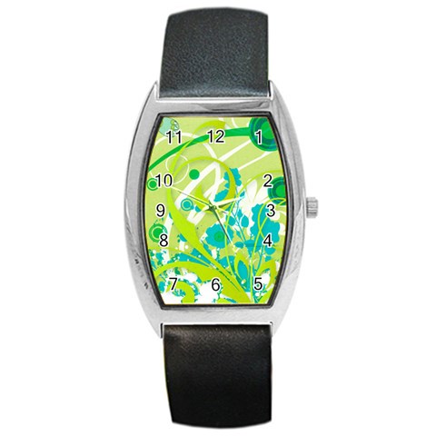 Green Blue Flower Art Barrel Style Metal Watch from ArtsNow.com Front