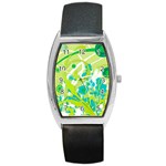 Green Blue Flower Art Barrel Style Metal Watch