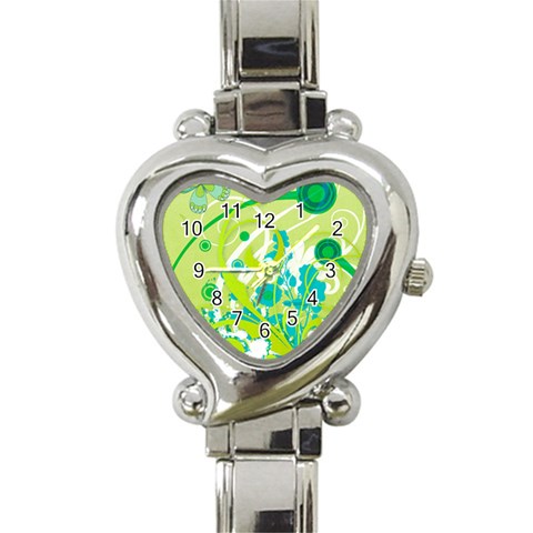 Green Blue Flower Art Heart Italian Charm Watch from ArtsNow.com Front