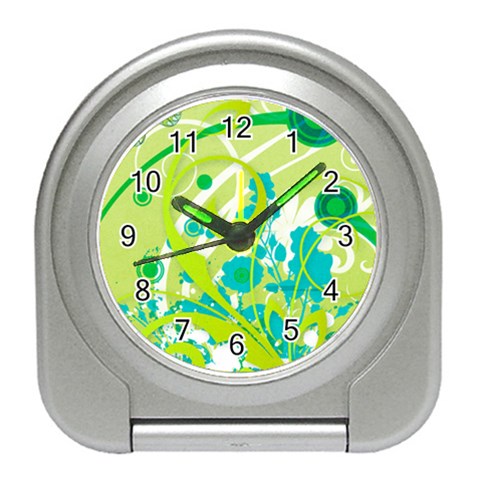 Green Blue Flower Art Travel Alarm Clock from ArtsNow.com Front