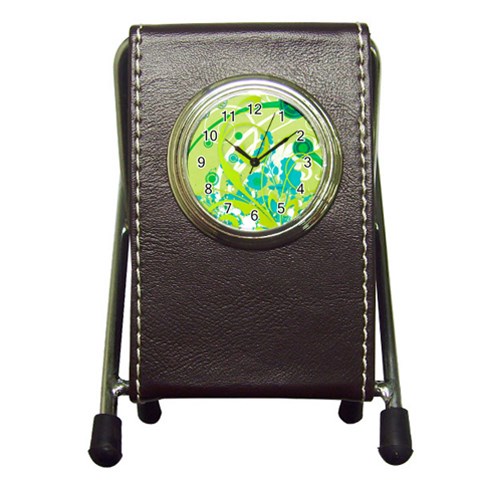 Green Blue Flower Art Pen Holder Desk Clock from ArtsNow.com Front